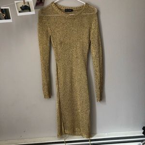 Gold Mesh Dress w/ high slit gold chains